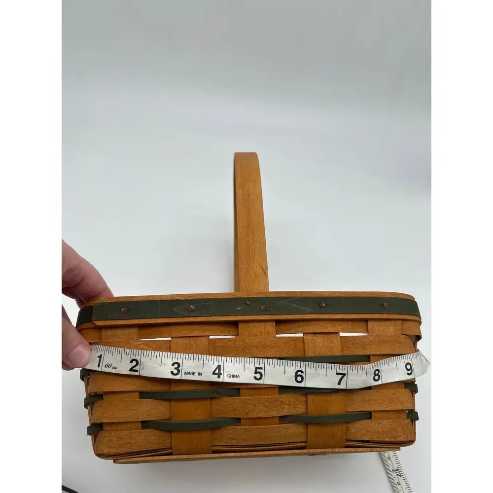 Longaberger 1993 Handwoven Basket Green Trim 9” Collectible USA Dresden Ohio